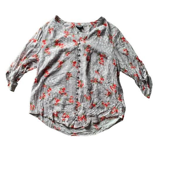 Torrid Harper gray floral leopard print 3/4 sleeve button woman’s size 10 medium - Picture 2 of 8